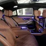 Leather interior of the Mercedes S Class, private transfer with driver to the ski resorts by Val Thorens Transfert VIP