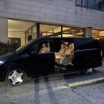 Black Mercedes VIP Class with private driver outside a hotel, transfers to Val Thorens